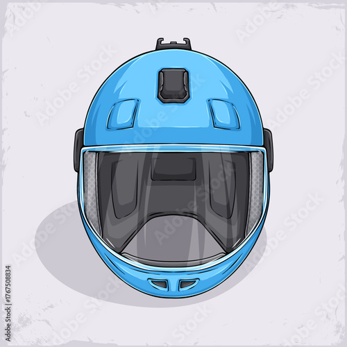 Blue skydiving helmet, protective gear for aerial sports, safety equipment for skydivers and adventurers.