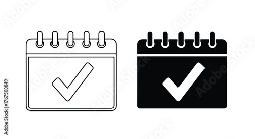 Calendar icons with checkmarks two styles outline and solid design elements - Line and glyph icon and logo - Vector icon symbol for website - Icon vector