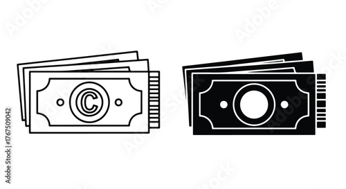 Money bills icons copyright symbol financial symbols concept art - Line and glyph icon and logo - Vector icon symbol for website - Icon vector