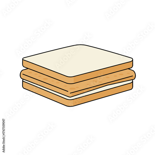Simple cartoon sandwich with white filling and toasted bread slices