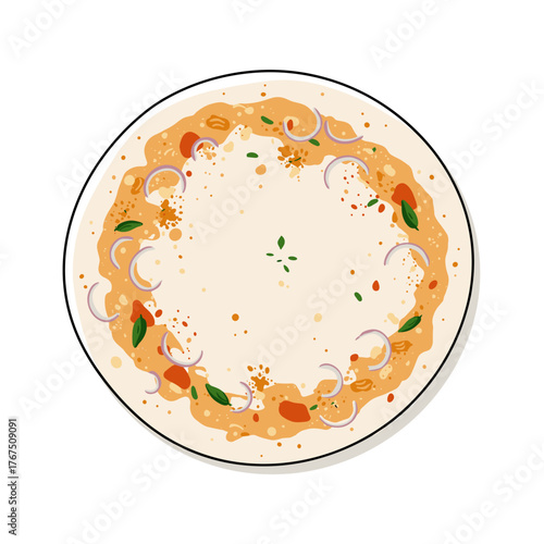 Deliciously Decorated Indian Dosa with Fresh Onions and Herbs on a Plate