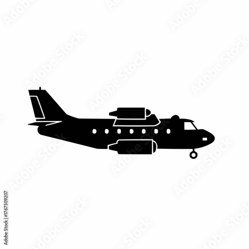 Twin Engine Airplane Silhouette Side View