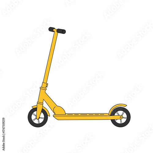 Yellow Scooter with Black Wheels and Handlebars, Side View Illustration