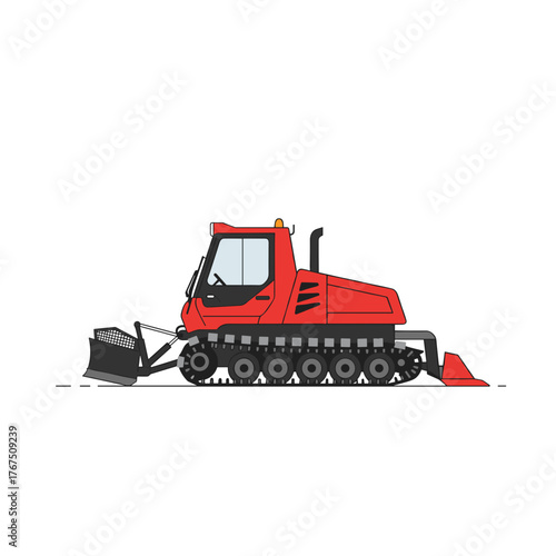 Red Snowcat Illustration: Detailed Side View of Winter Terrain Vehicle