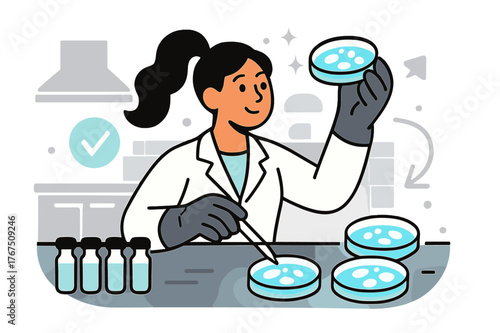 Home Cell Culture Experiment. Cell culture at home. Small glass vials and petri dishes arranged neatly on a