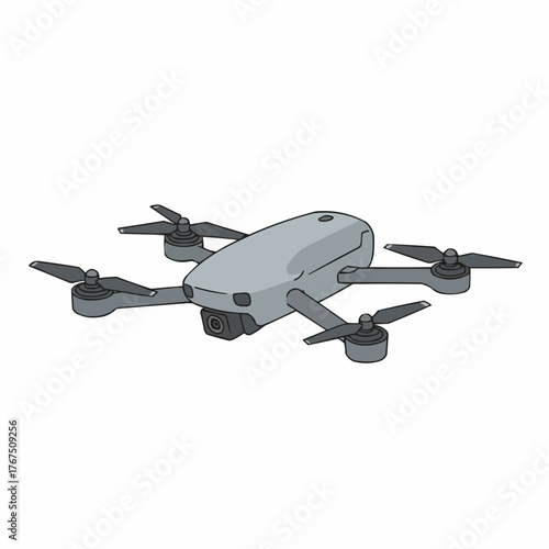 Modern Gray Drone with Camera, Propellers, and Sleek Design