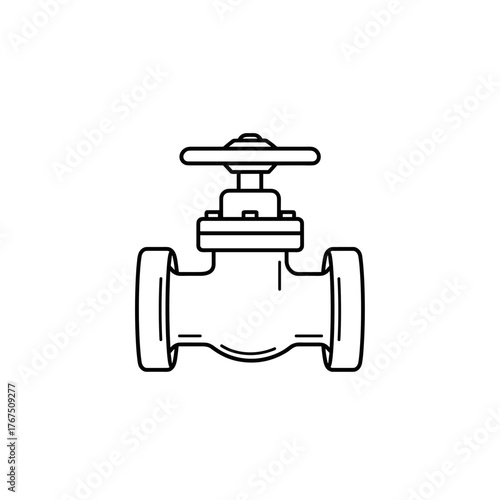 Line Drawing of a Gate Valve with Wheel Handle