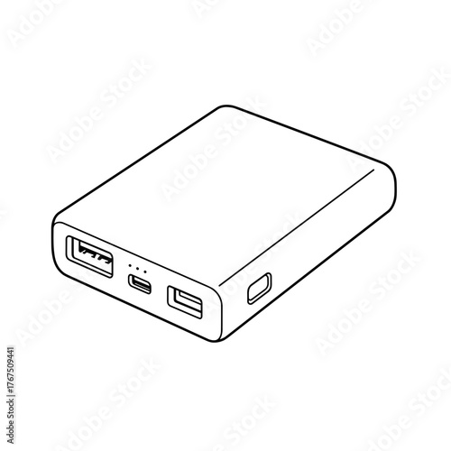 Isometric View of a Portable Power Bank with Ports and Indicators