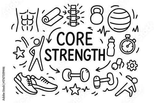 Core Strength Illustration. Core Strength. Hand-drawn doodle illustration of Core Strength. abdominal muscles