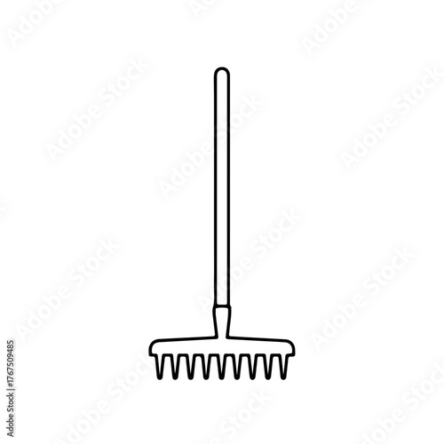 Simple Black Outline Illustration of a Garden Rake