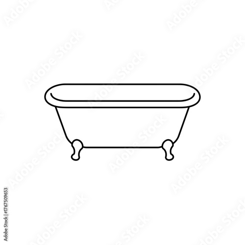 Simple Outline of a Classic Clawfoot Bathtub, Minimalist Design.