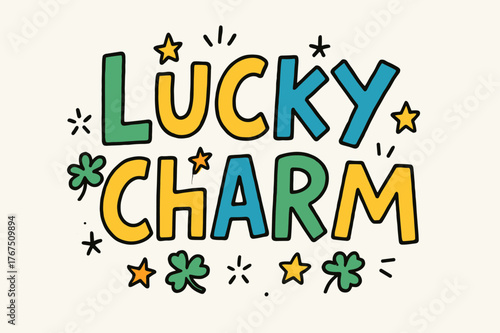 Playful Doodle Letters. Lucky Charm ? Doodle / Sketch: playful hand-drawn letters, uneven outlines, casual