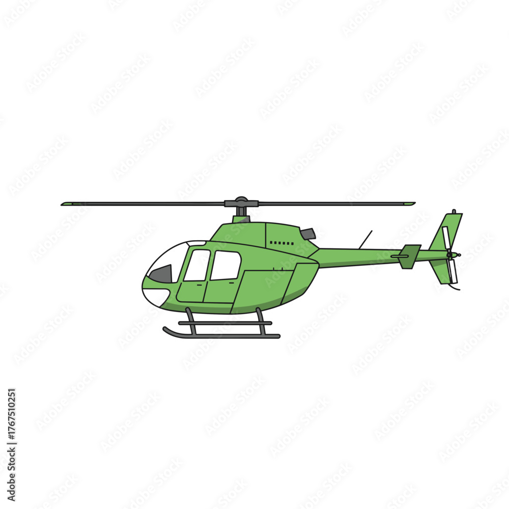 Fototapeta premium Side View of a Green Helicopter with Detailed Design