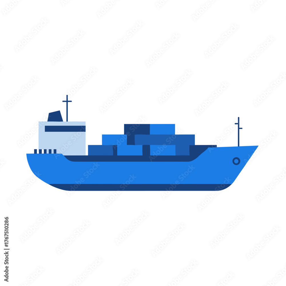 Obraz premium Stylized Blue Cargo Ship with Containers and Minimalist Design