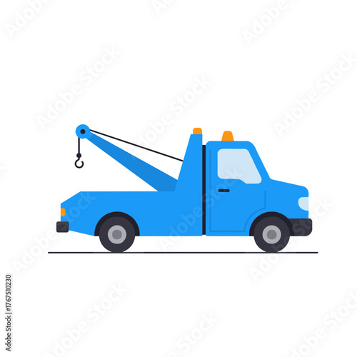 Cartoon Blue Tow Truck with Hook and Amber Lights Illustration