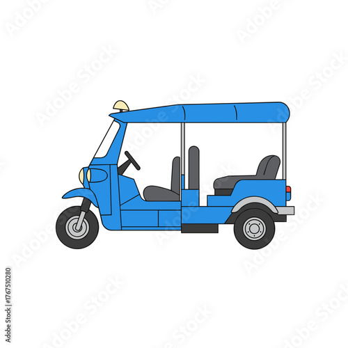 Cartoon Illustration of a Blue Tuk-Tuk with Detailed Features and Design