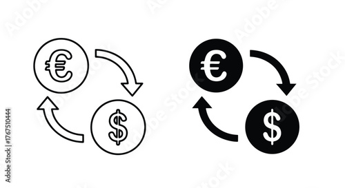 Euro dollar exchange currency symbols with arrows financial transaction icon - Line and glyph icon and logo - Vector icon symbol for website - Icon vector