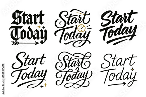 Start Today Calligraphy. Start Today. Create a calligraphy lettering illustration of the phrase: Start Today.