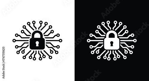 Digital lock circuit board icon for cybersecurity and data protection - Line and glyph icon and logo - Vector icon symbol for website - Icon vector
