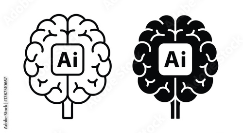 Artificial intelligence brain icon technology concept two styles - Line and glyph icon and logo - Vector icon symbol for website - Icon vector