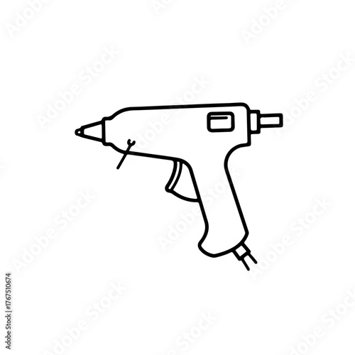 Outlined Glue Gun with Cord and Trigger, Crafting Tool Illustration