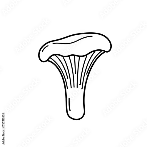 Simple Black and White Illustration of a Chanterelle Mushroom.