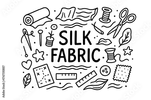 Silk Fabric Doodle. Silk Fabric. Hand-drawn doodle illustration of Silk Fabric. fabric roll, ripples, wavy