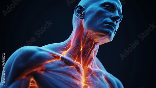 Anatomical Illustration of Human Neck and Shoulder Muscles