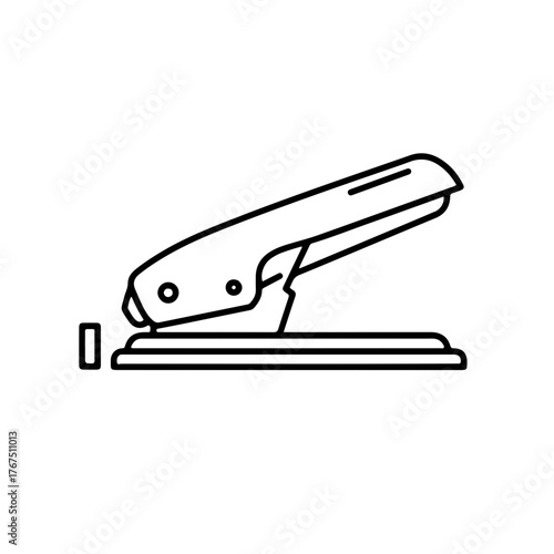 Minimalist line art illustration of an open office stapler with staple strip