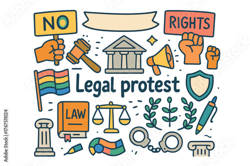 Colorful Protest Doodles. Legal protest. Hand-drawn doodle illustration of Legal protest. Protest signs,