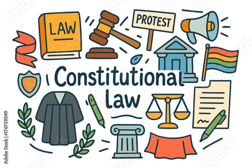 Constitutional Law Doodle. Constitutional law. Hand-drawn doodle illustration of Constitutional law. Law book,