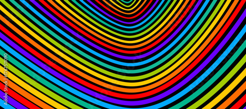 Psychedelic rainbow colored optical illusion lines vector insane art background.