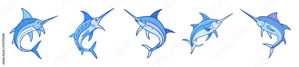Obraz premium Dynamic blue marlin underwater action scene with splash and spray