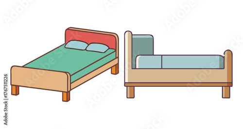 Two cartoon beds with bedding for comfortable sleep and rest
