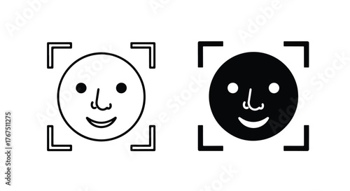 Two face recognition icons one outline one solid black - Line and glyph icon and logo - Vector icon symbol for website - Icon vector