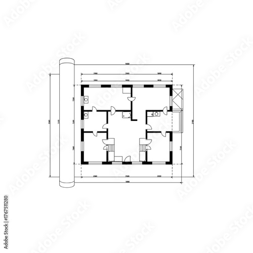 Detailed architectural floor plan blueprint with dimensions and room layouts