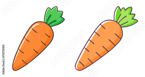 Two cartoon carrots with green leafy tops side by side