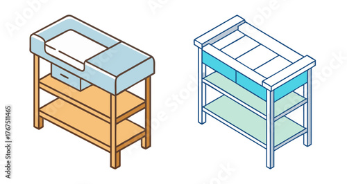 Two isometric changing tables for baby nursery furniture