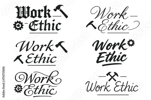 Work Ethic Calligraphy. Work ethic. Create a calligraphy lettering illustration of the phrase: Work ethic.
