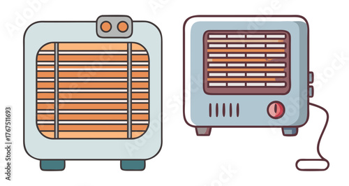 Two cartoon electric heaters with visible heating elements
