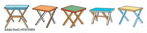 Various foldable tables shown in a row