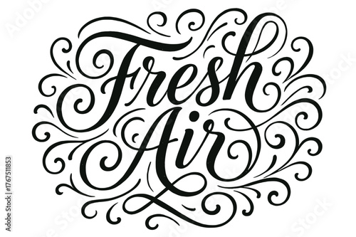 Elegant Calligraphy Design. ?Fresh Air?. Elegant modern calligraphy lettering with bold and saturated thick