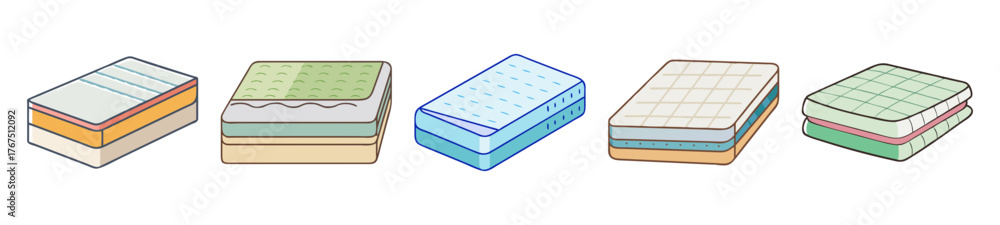 Naklejka premium Diverse mattress designs and layered comfort solutions for sleep
