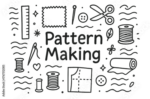 Pattern Making Doodles. Pattern Making. Hand-drawn doodle illustration of Pattern Making. ruler, fabric swatch