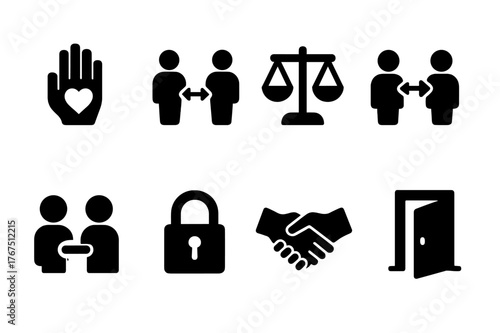 Friendship Boundaries Icons. Boundaries in friendship. Filled icon set of boundaries in friendship: stop hand