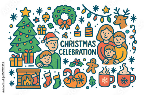 Festive Christmas Doodles. Christmas celebration. Hand-drawn doodle illustration of Christmas celebration.
