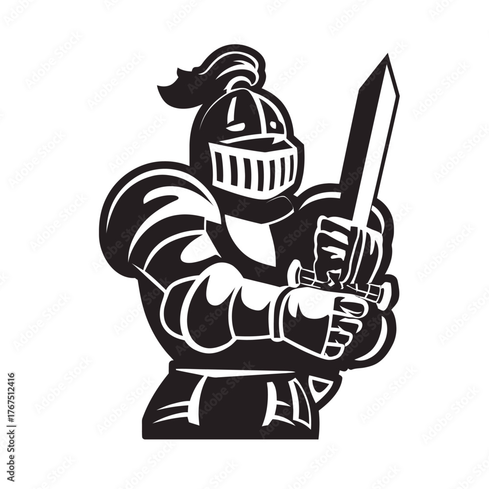 Fototapeta premium Knight in armor with sword ready for battle vector illustration