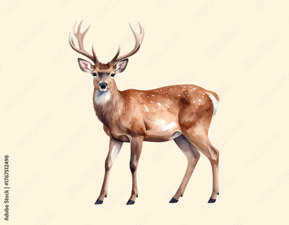 Fototapeta premium Watercolor vector of deer, isolated on a white background