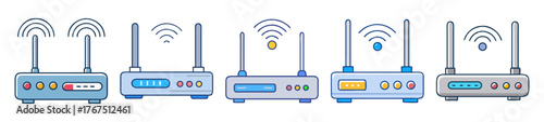 Collection of wireless routers and network devices with antennas