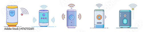 Smart home speaker icons showing voice control and music playback features